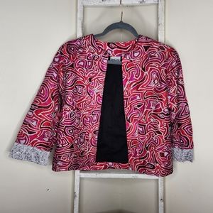 Chicos size 0 small 4 metallic abstract hook and eye closure 100% Silk jacket
